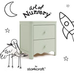 Casablanca sage 2 drawer nightstand with black doodles overlaid on image