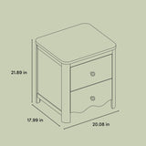 Casablanca 2 drawer nightstand line drawing with dimensions