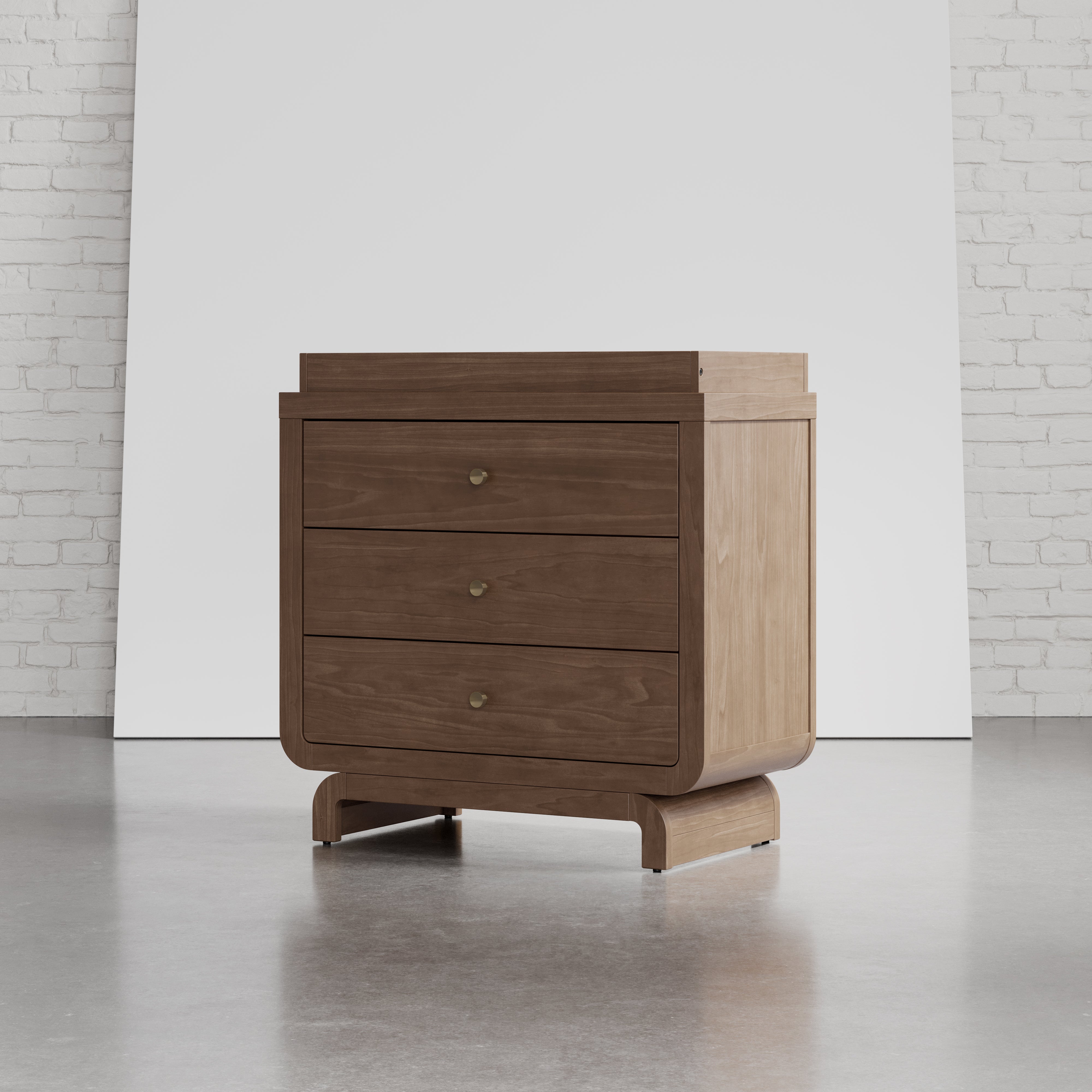 Santorini hazelnut 3 drawer chest with changing topper in a nursery