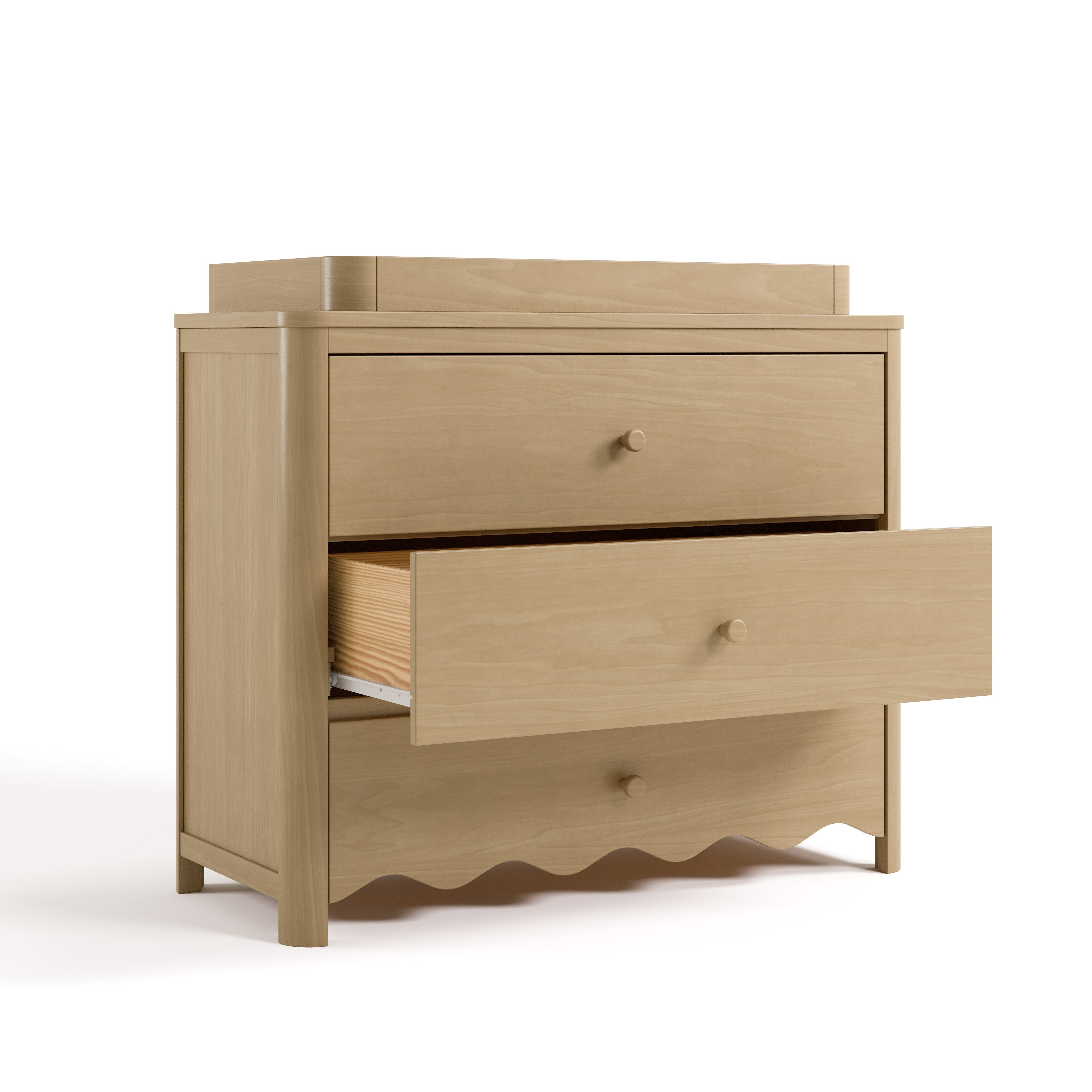 Casablanca driftwood 3 drawer chest with topper angle view with middle drawer open