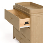 Casablanca driftwood 3 drawer chest with topper side view with top drawer open