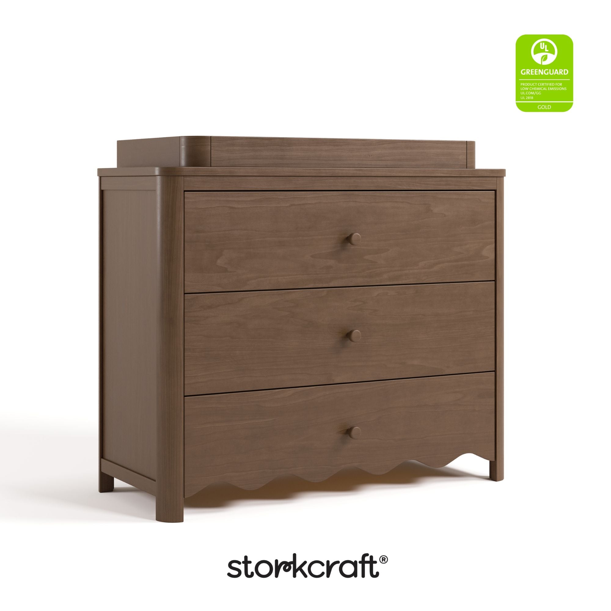 Casablanca hazelnut 3 drawer chest with changing topper with GGG logo on top right