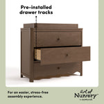 Casablanca hazelnut 3 drawer chest with changing topper pre-installed drawer tracks callout