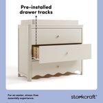 Casablanca frosted oat 3 drawer chest with changing topper pre-installed drawer tracks callout