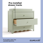 Casablanca sage 3 drawer chest with changing topper pre-installed drawer tracks callout