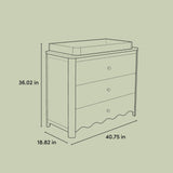 Casablanca 3 drawer chest with changing topper line drawing with dimensions