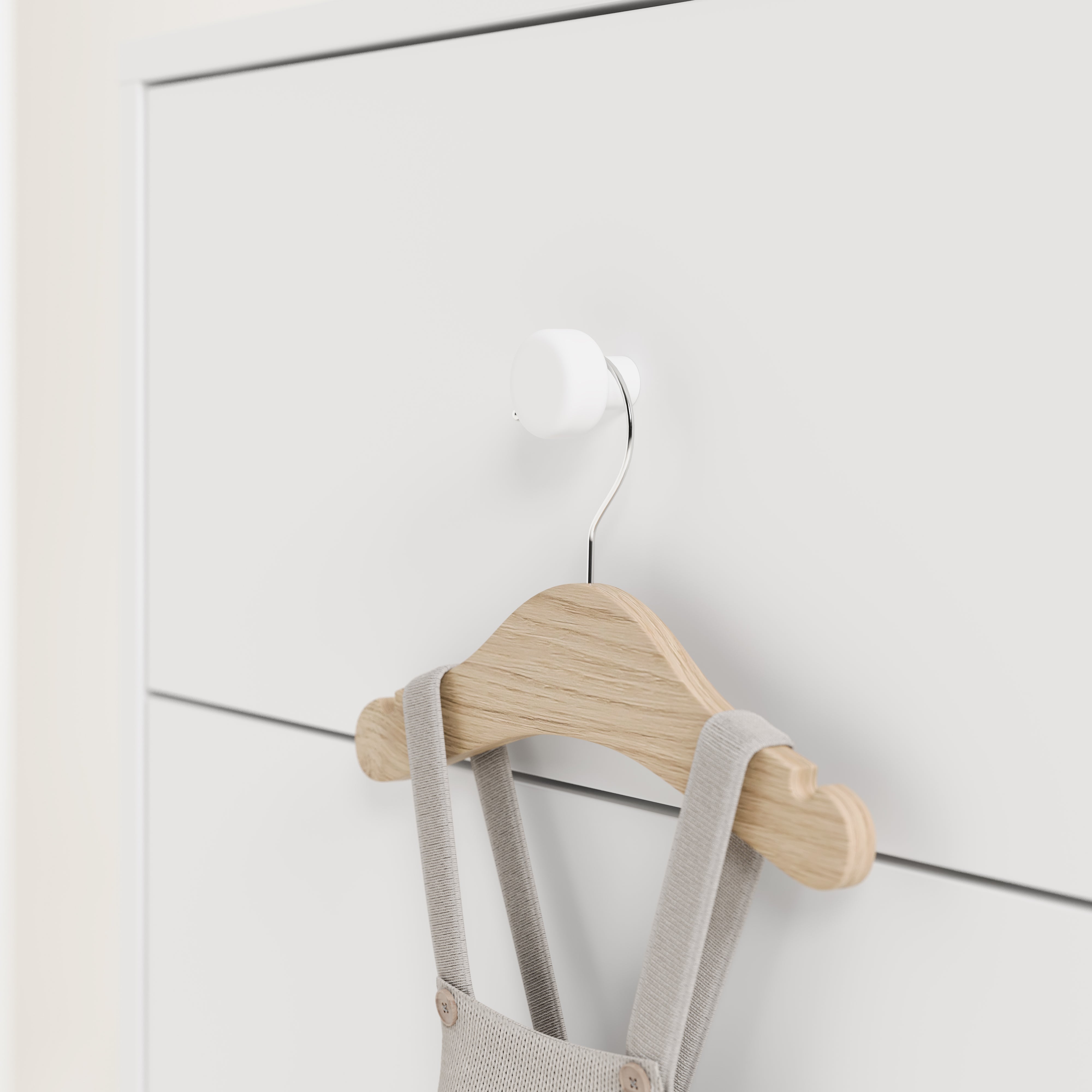 Close up view of white dresser