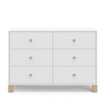 Front view of white dresser with driftwood knobs and base