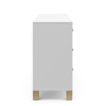 side view of white dresser with driftwood knobs and base