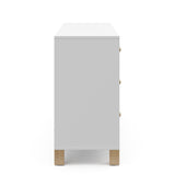 side view of white dresser with driftwood knobs and base