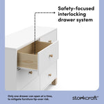 California white with driftwood 6 drawer dresser interlocking drawers callout