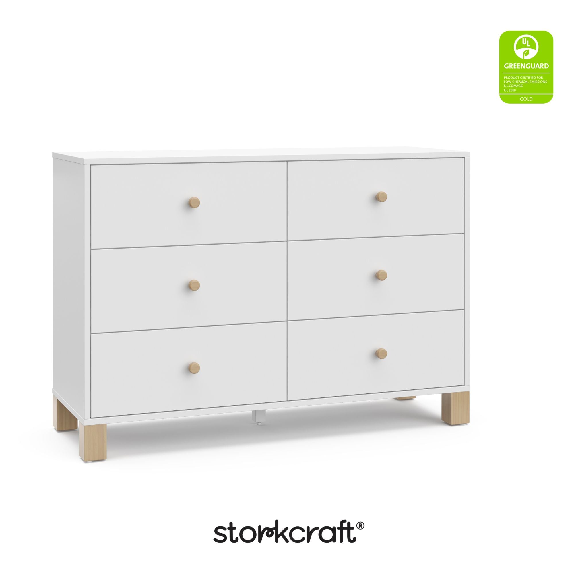 California white with driftwood 6 drawer dresser with GGG logo on top right