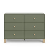 Front view of olive dresser with driftwood knobs and base