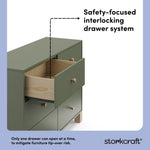 California olive with driftwood 6 drawer dresser interlocking drawers callout