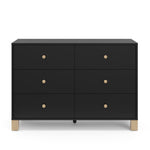 Front view of black dresser with driftwood knobs and base