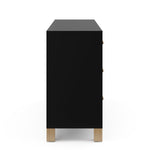 Side view of black dresser with driftwood knobs and base