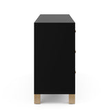 Side view of black dresser with driftwood knobs and base