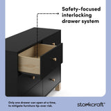 California black with driftwood 6 drawer dresser interlocking drawers callout