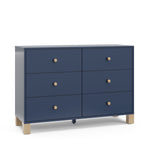 California midnight blue with driftwood 6 drawer dresser angle view