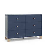 California midnight blue with driftwood 6 drawer dresser angle view