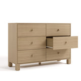 California driftwood 6 drawer dresser angle view with middle right drawer open