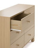 California driftwood 6 drawer dresser angled side view with top left drawer open