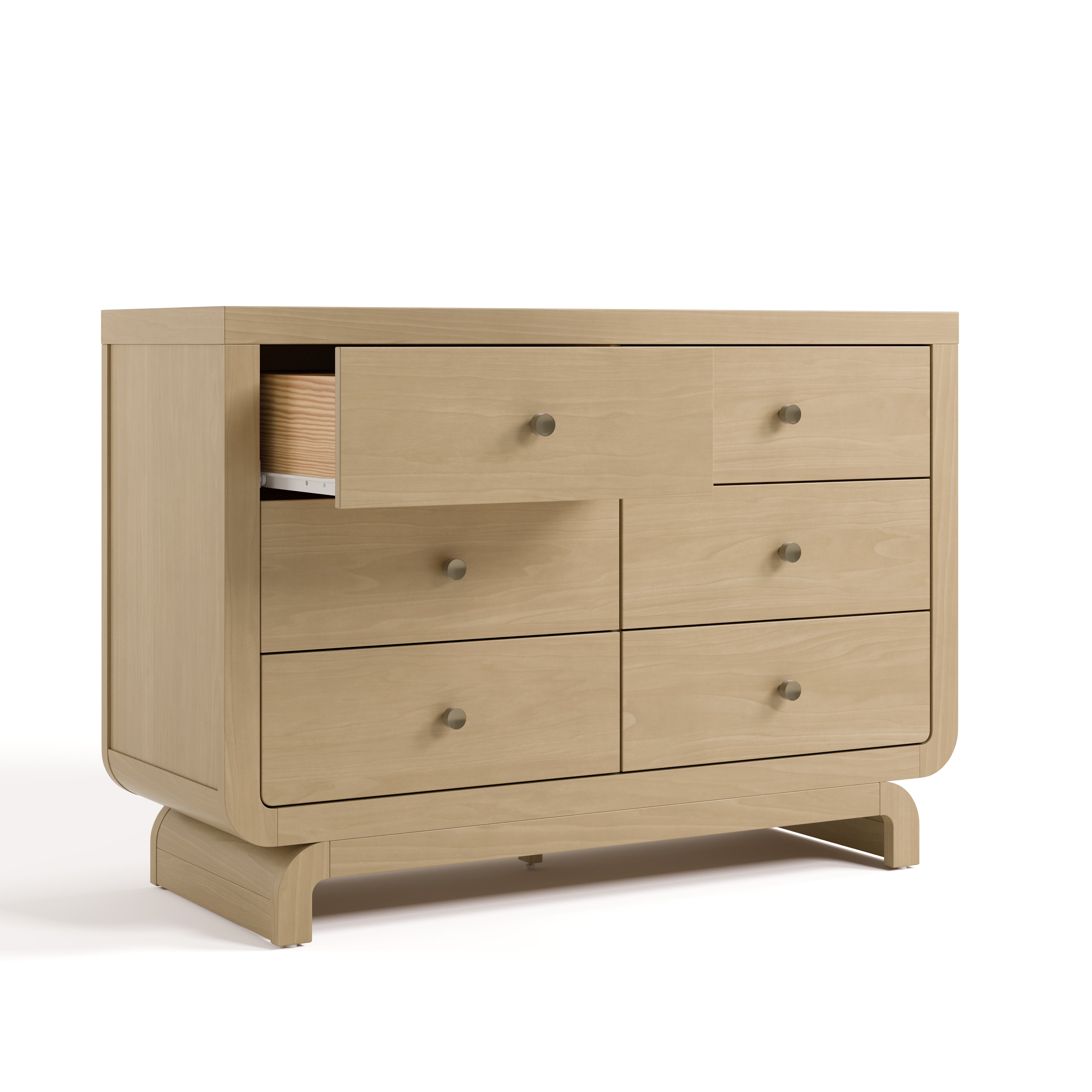 Santorini driftwood 6 drawer dresser with top left drawer open angle view