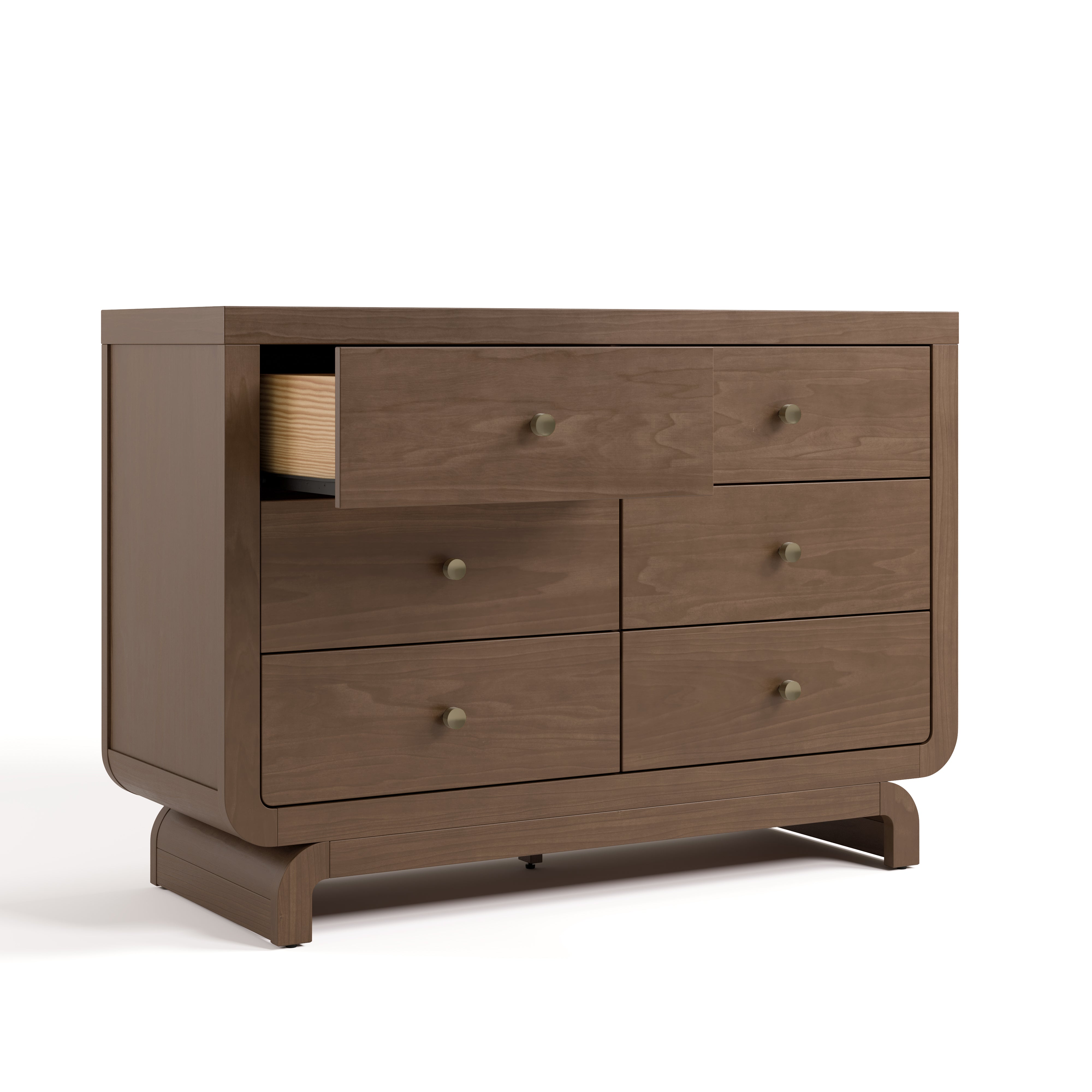 Santorini hazelnut 6 drawer dresser with top left drawer open angle view