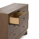 Santorini hazelnut 6 drawer dresser with top left drawer open side view