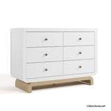 Santorini white with driftwood 6 drawer dresser with 2024 Storkcraft copyright on bottom right