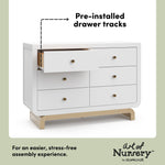 Santorini white with driftwood 6 drawer dresser pre-installed drawer tracks callout