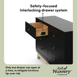 Santorini black with driftwood 6 drawer dresser interlocking drawers callout