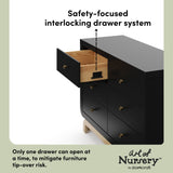 Santorini black with driftwood 6 drawer dresser interlocking drawers callout