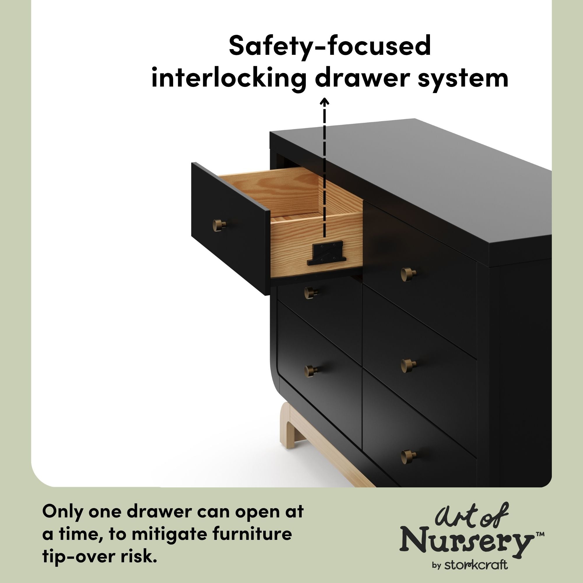 Santorini black with driftwood 6 drawer dresser interlocking drawers callout