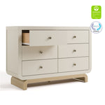 Santorini frosted oat with driftwood 6 drawer dresser with GGG and PTPA logos on top right