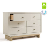 Santorini frosted oat with driftwood 6 drawer dresser with GGG and PTPA logos on top right