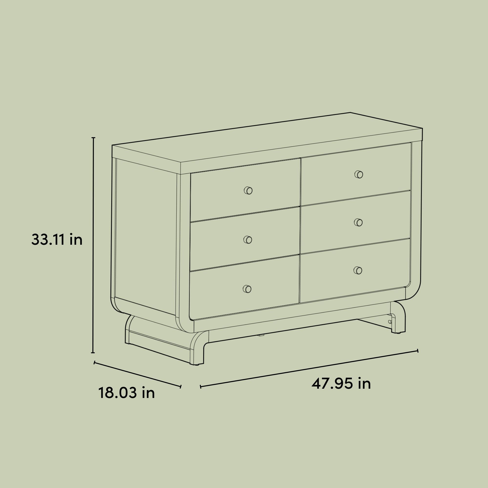 Santorini 6 drawer dresser drawing with dimensions