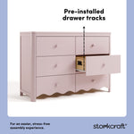 Casablanca blush 6 drawer dresser pre-installed drawer tracks callout
