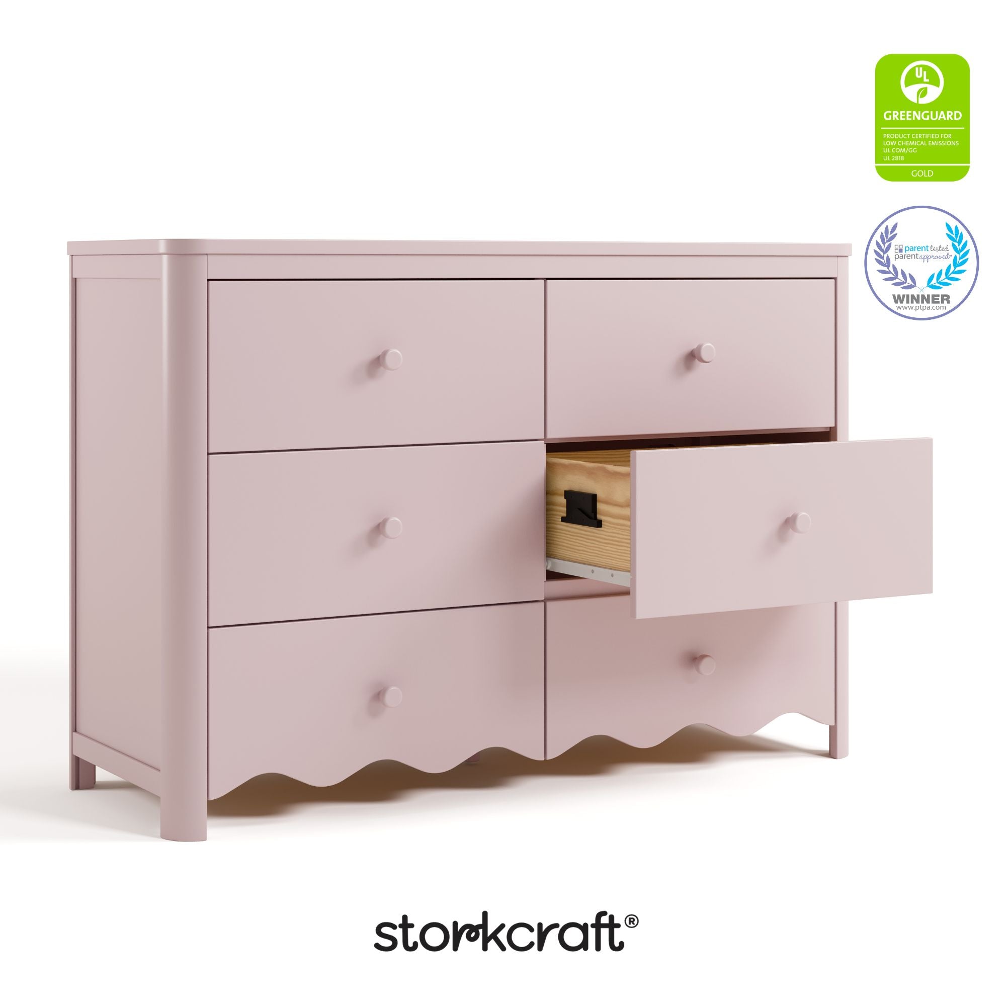 Casablanca blush 6 drawer dresser with GGG and PTPA logo on top right