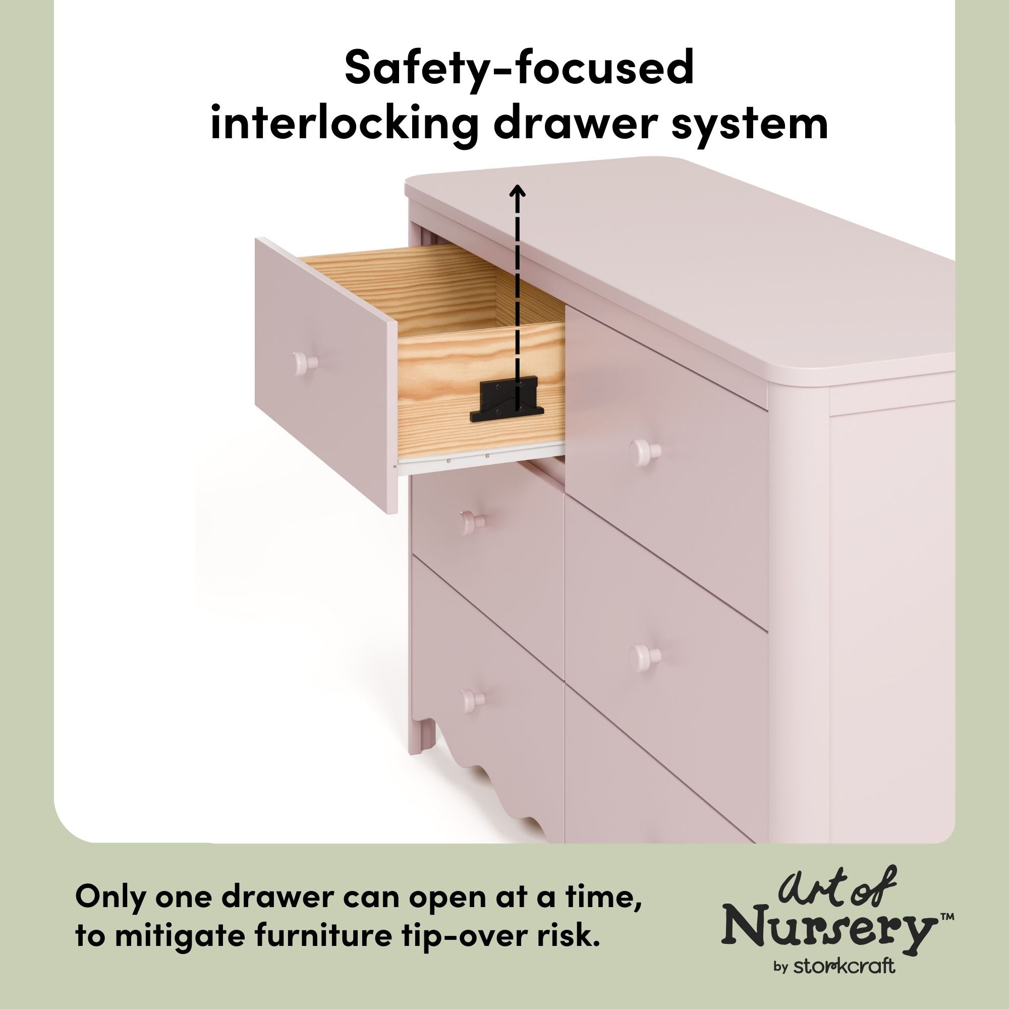 Casablanca blush 6 drawer dresser interlocking drawers callout