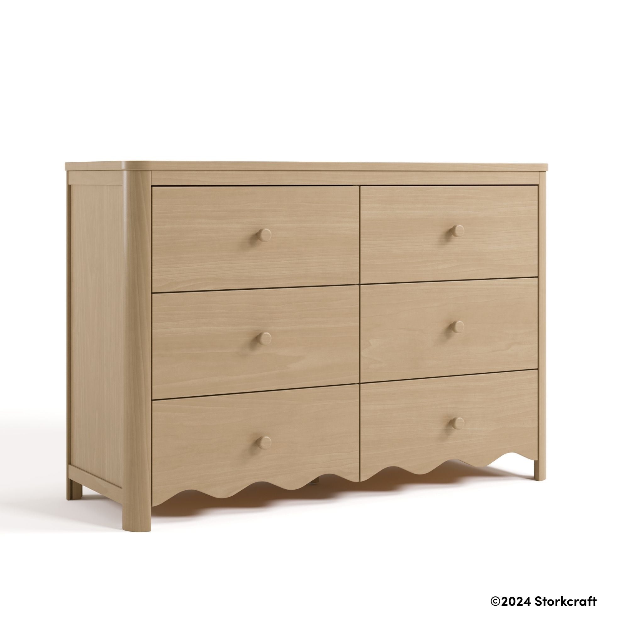 Casablanca driftwood 6 drawer dresser with 2024 Storkcraft copyright on bottom right