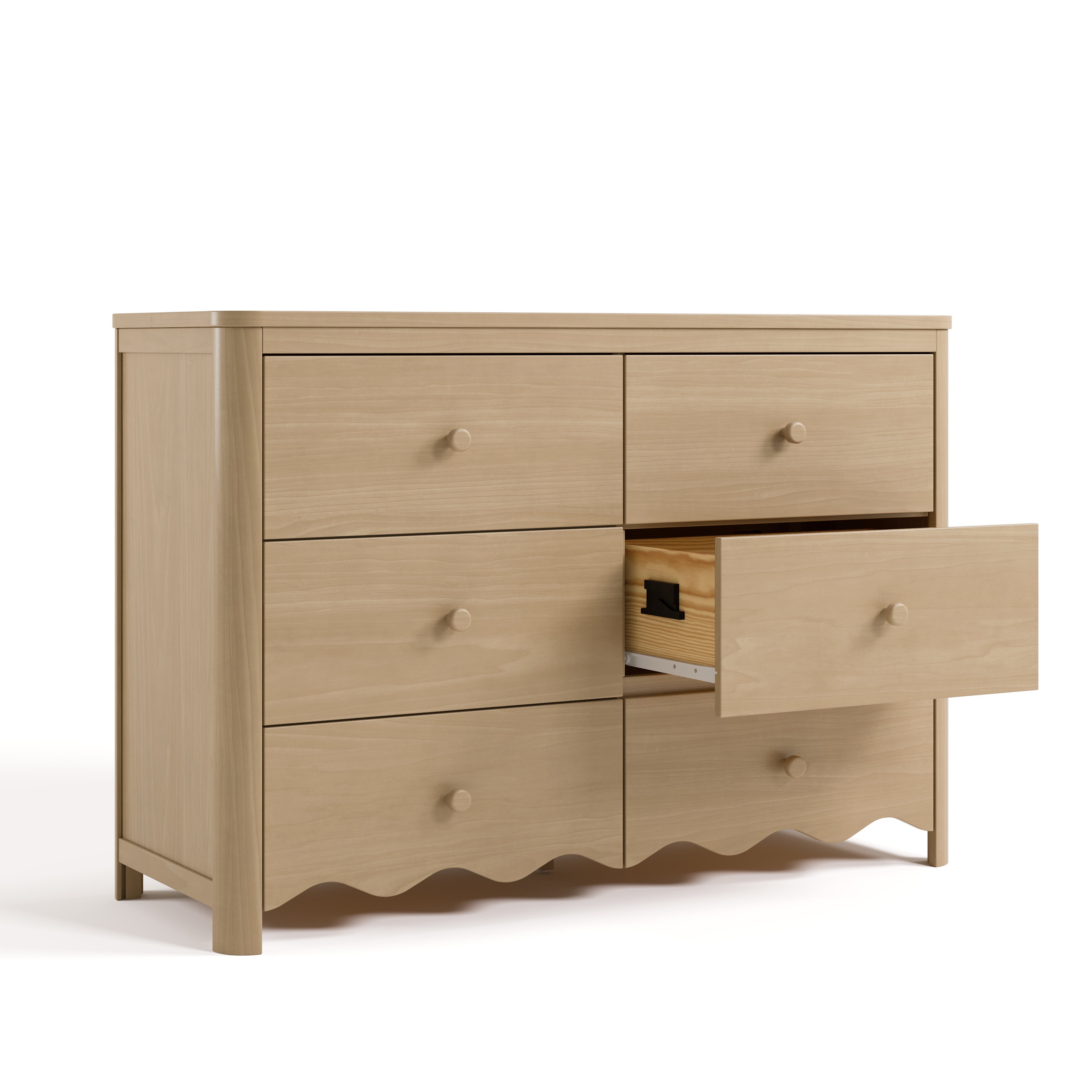 Casablanca driftwood 6 drawer dresser angle view with middle right drawer open