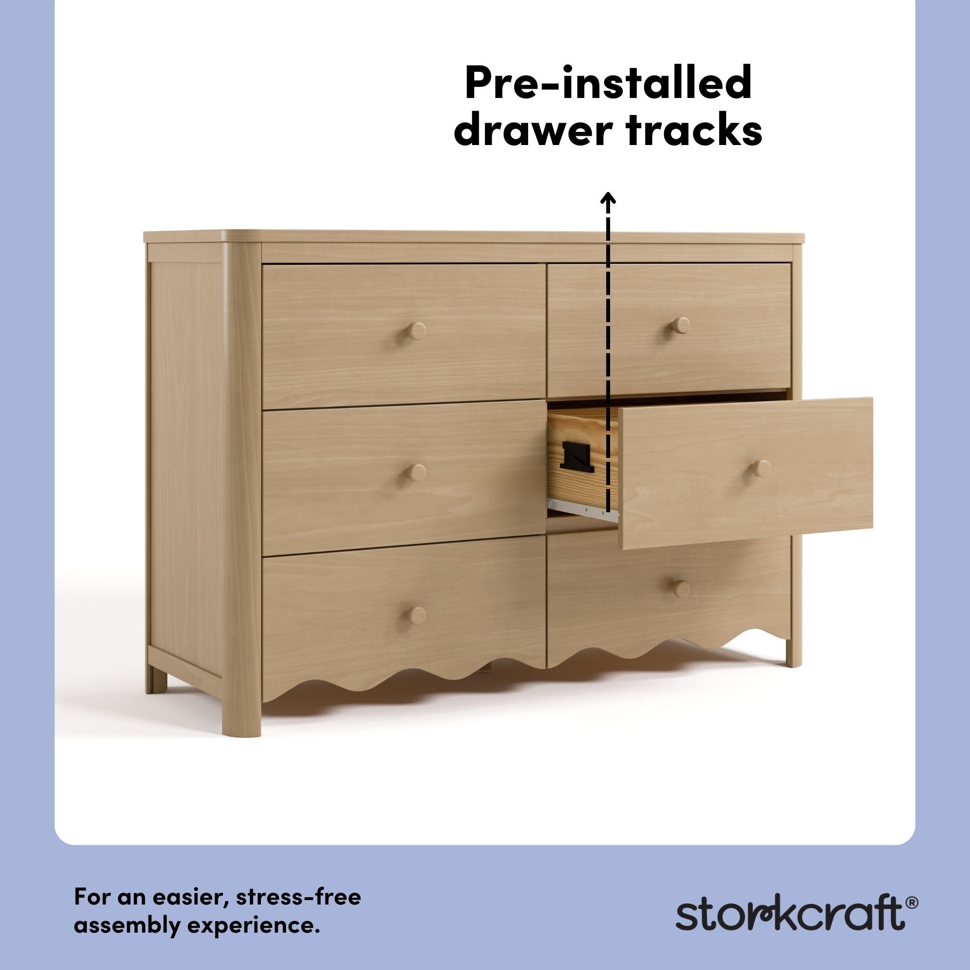 Casablanca driftwood 6 drawer dresser pre-installed drawer tracks callout