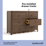 Casablanca hazelnut 6 drawer dresser pre-installed drawer tracks callout