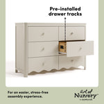 Casablanca frosted oat 6 drawer dresser pre-installed drawer tracks callout