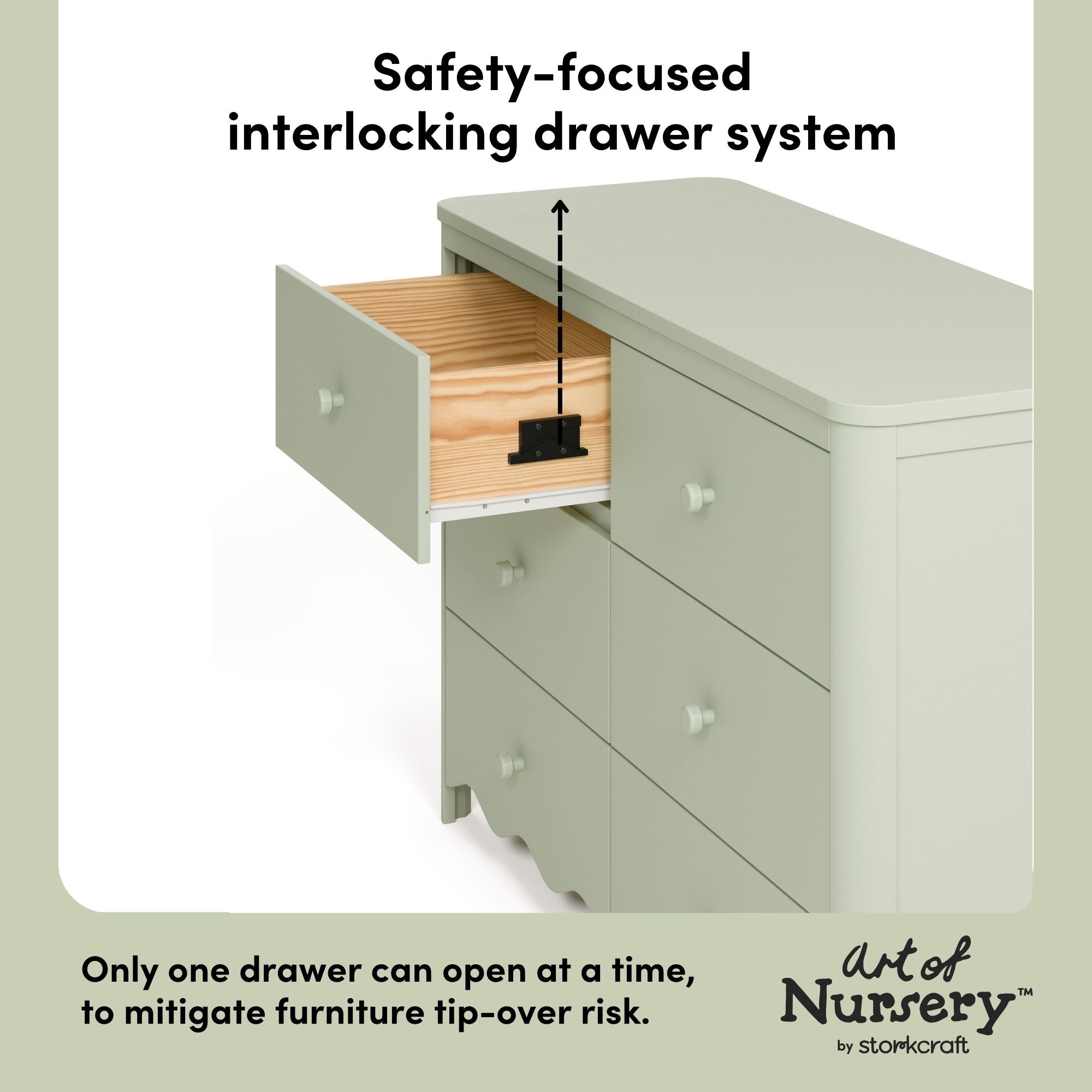 Casablanca sage 6 drawer dresser interlocking drawers callout