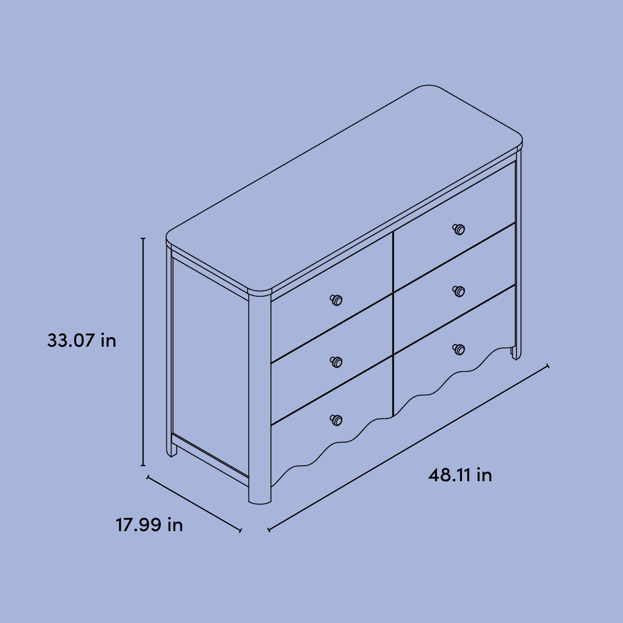 Casablanca 6 drawer dresser drawing with dimensions
