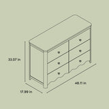 Casablanca 6 drawer dresser line drawing with dimensions