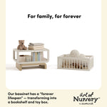 Santorini frosted oat with driftwood bassinet conversion callout