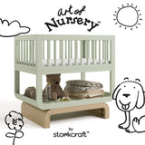 Santorini sage with driftwood bassinet with black doodles overlaid on image